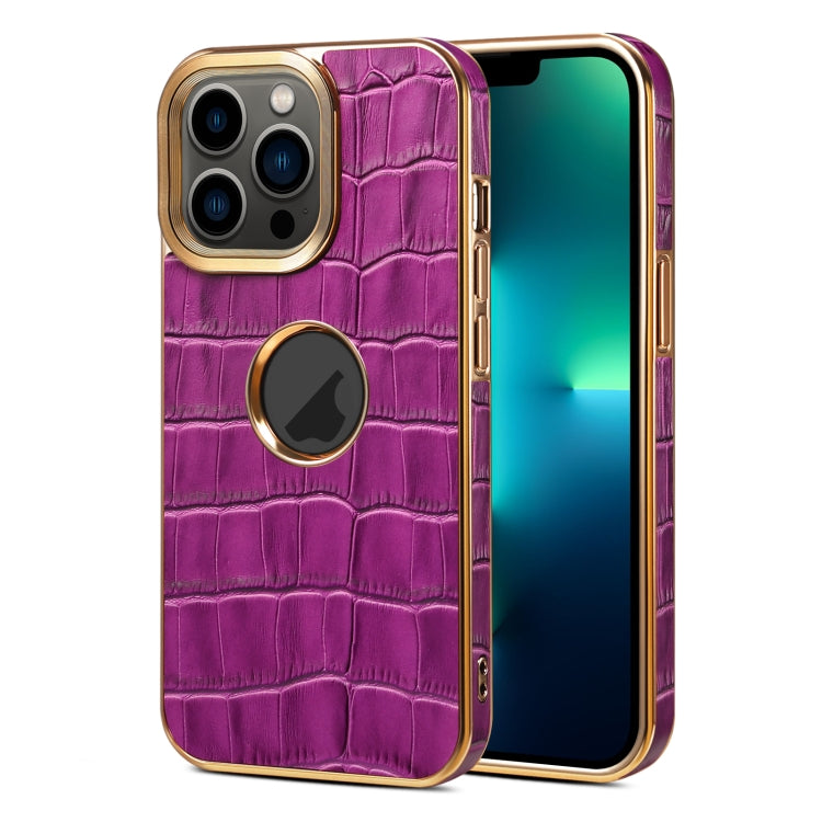 For iPhone 13 Pro Max Denior Crocodile Texture Genuine Leather Electroplating Phone Case(Purple) - HoMEdemic™ 