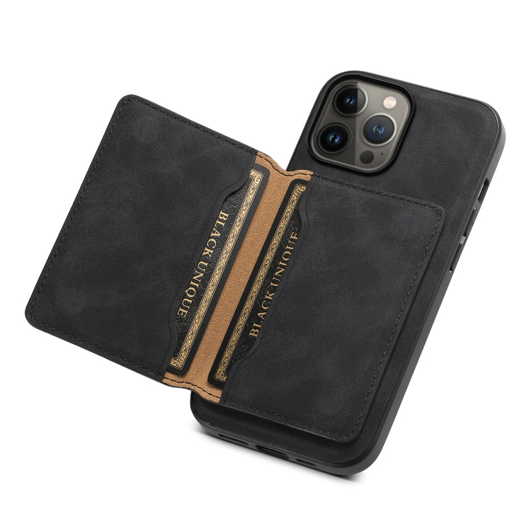 For iPhone 13 Pro Max Denior D13 Retro Texture Leather MagSafe Card Bag Phone Case(Black) - HoMEdemic™ 