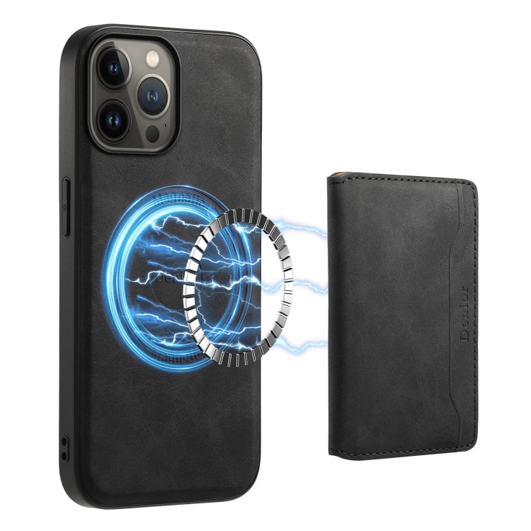 For iPhone 13 Pro Max Denior D13 Retro Texture Leather MagSafe Card Bag Phone Case(Black) - HoMEdemic™ 