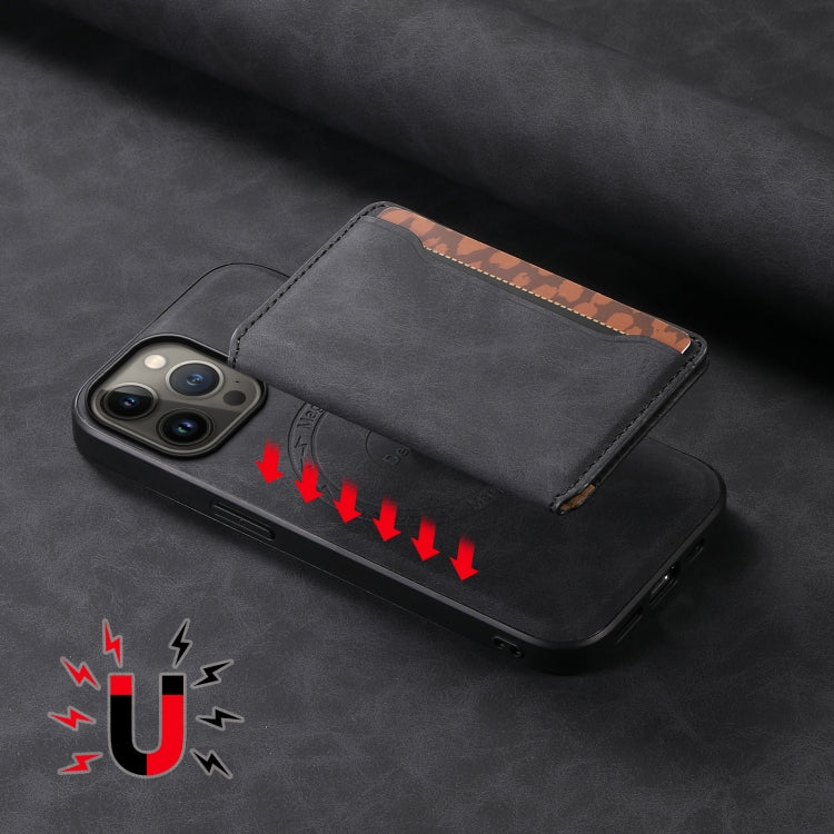 For iPhone 13 Pro Max Denior D13 Retro Texture Leather MagSafe Card Bag Phone Case(Black) - HoMEdemic™ 