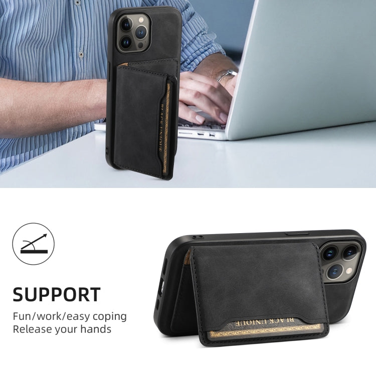 For iPhone 13 Pro Max Denior D13 Retro Texture Leather MagSafe Card Bag Phone Case(Black) - HoMEdemic™ 