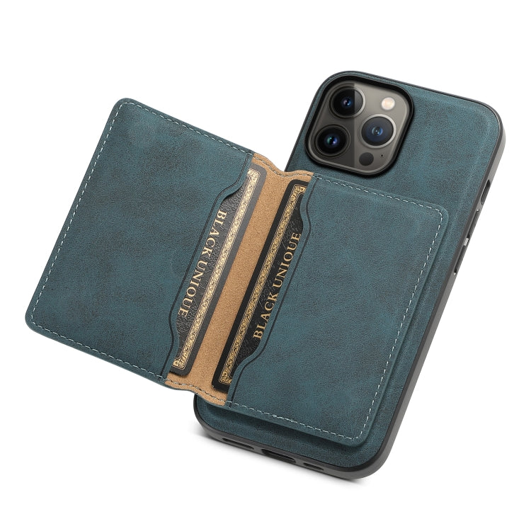 For iPhone 13 Pro Max Denior D13 Retro Texture Leather MagSafe Card Bag Phone Case(Blue) - HoMEdemic™ 