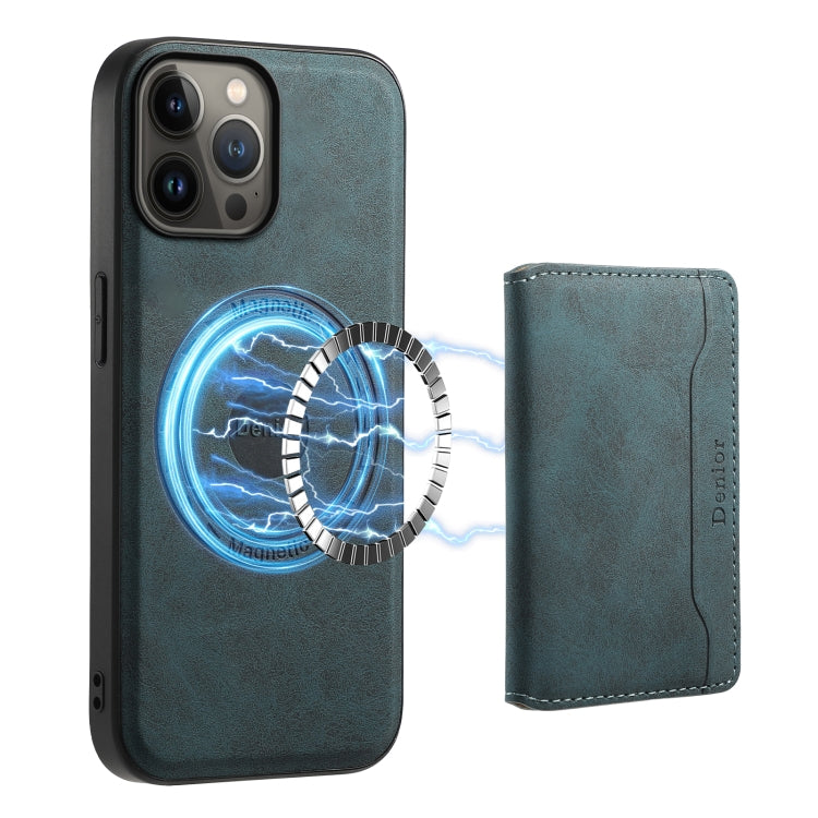For iPhone 13 Pro Max Denior D13 Retro Texture Leather MagSafe Card Bag Phone Case(Blue) - HoMEdemic™ 