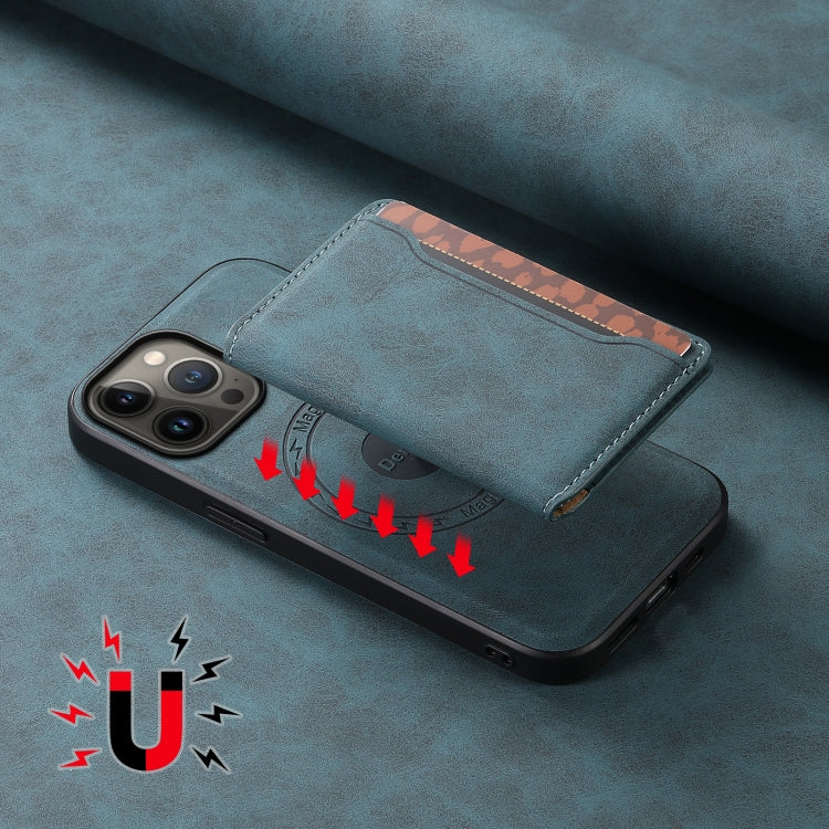 For iPhone 13 Pro Max Denior D13 Retro Texture Leather MagSafe Card Bag Phone Case(Blue) - HoMEdemic™ 