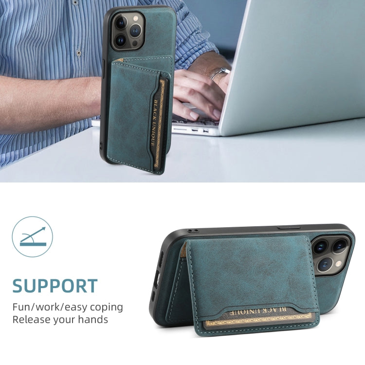For iPhone 13 Pro Max Denior D13 Retro Texture Leather MagSafe Card Bag Phone Case(Blue) - HoMEdemic™ 