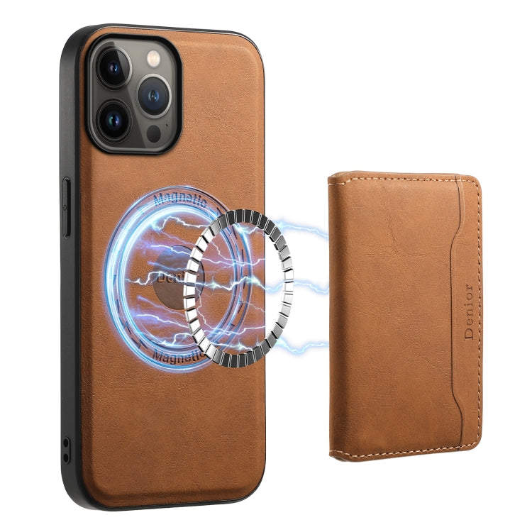 For iPhone 13 Pro Max Denior D13 Retro Texture Leather MagSafe Card Bag Phone Case(Brown) - HoMEdemic™ 