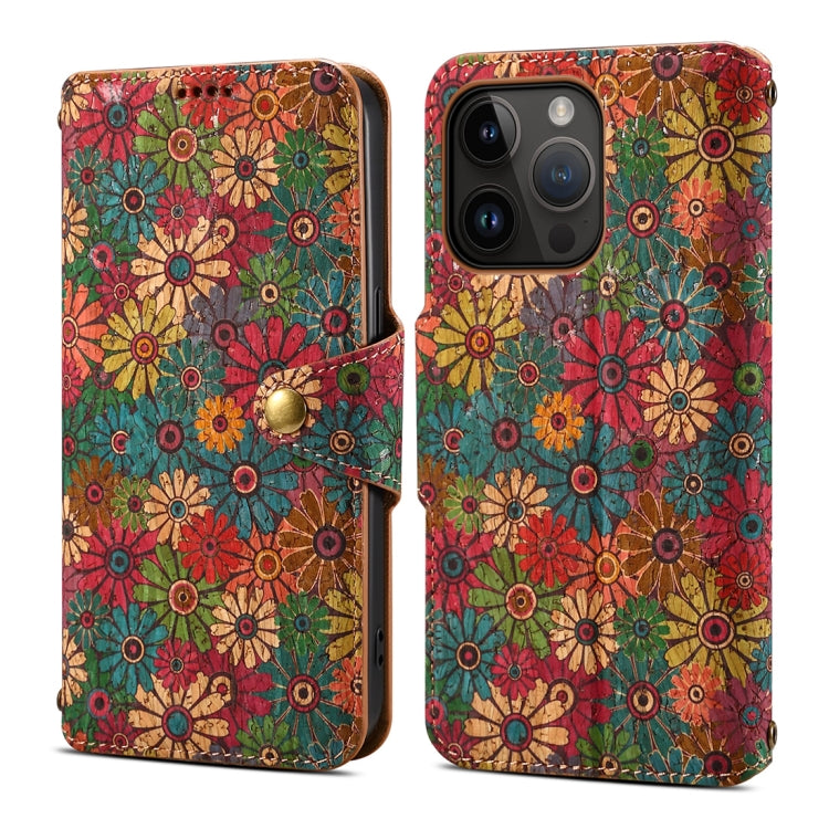 For iPhone 13 Pro Max Denior Flower Language Series Cork Fabric Oil Edge Leather Phone Case(Spring) - HoMEdemic™ 