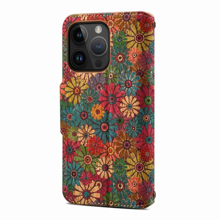 For iPhone 13 Pro Max Denior Flower Language Series Cork Fabric Oil Edge Leather Phone Case(Spring) - HoMEdemic™ 