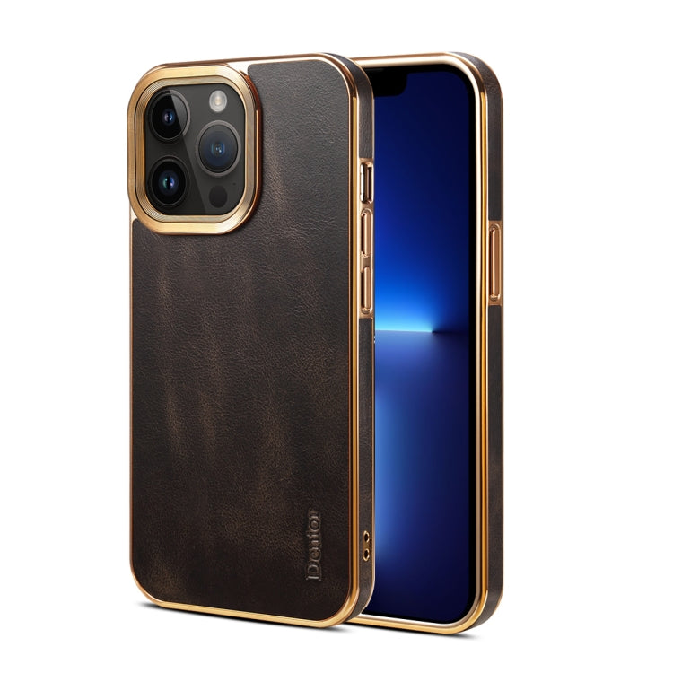 For iPhone 13 Pro Max Denior Oil Wax Cowhide Plating Phone Case(Black) - HoMEdemic™ 