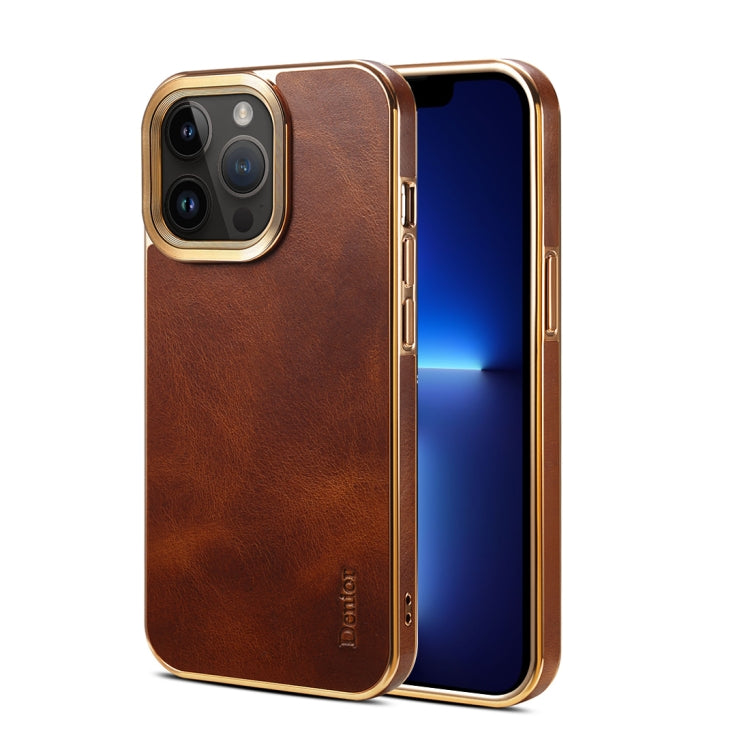 For iPhone 13 Pro Max Denior Oil Wax Cowhide Plating Phone Case(Brown) - HoMEdemic™ 