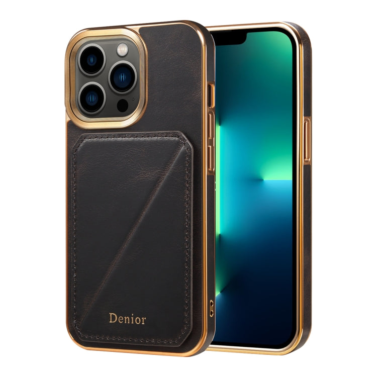 For iPhone 13 Pro Max Denior Oil Wax Leather Electroplating Card Slot Holder Phone Case(Black) - HoMEdemic™ 