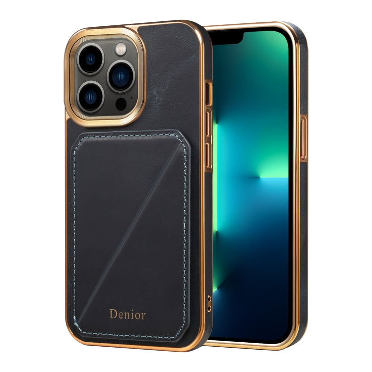 For iPhone 13 Pro Max Denior Oil Wax Leather Electroplating Card Slot Holder Phone Case(Blue) - HoMEdemic™ 