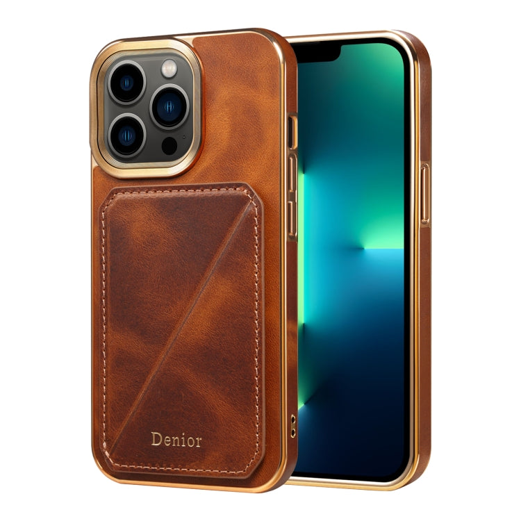 For iPhone 13 Pro Max Denior Oil Wax Leather Electroplating Card Slot Holder Phone Case(Brown) - HoMEdemic™ 