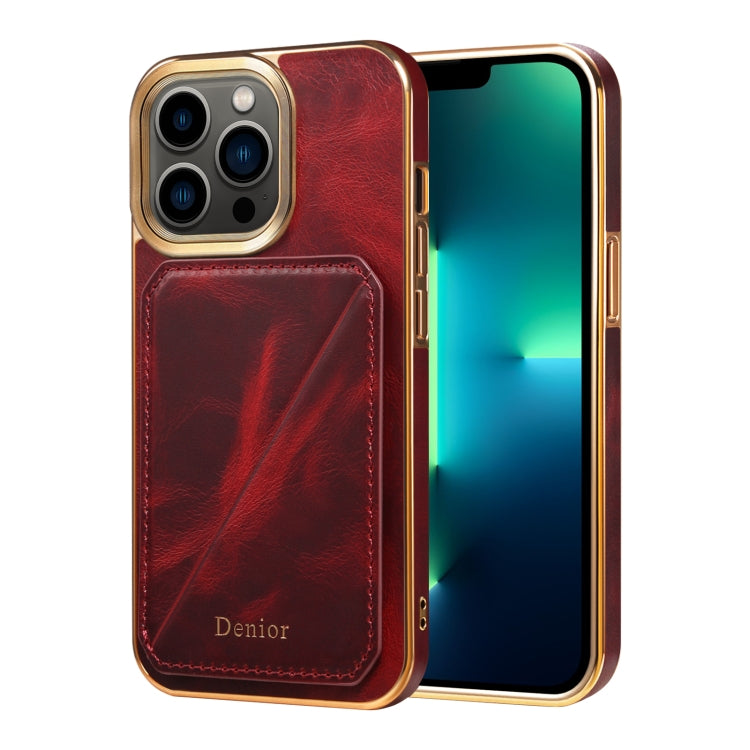 For iPhone 13 Pro Max Denior Oil Wax Leather Electroplating Card Slot Holder Phone Case(Red) - HoMEdemic™ 