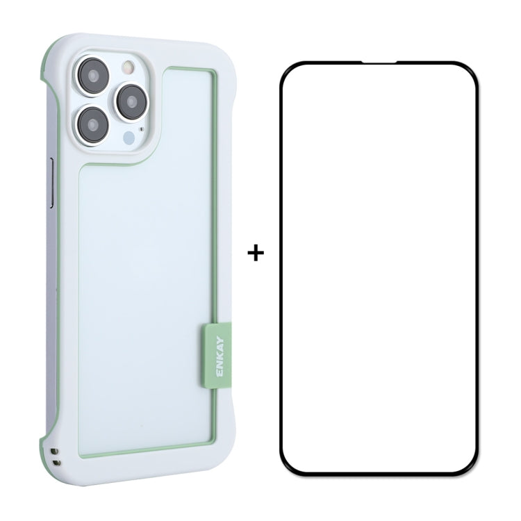 For iPhone 13 Pro Max ENKAY Frameless Hollow PC Case + Glass Film (White) - HoMEdemic™ 