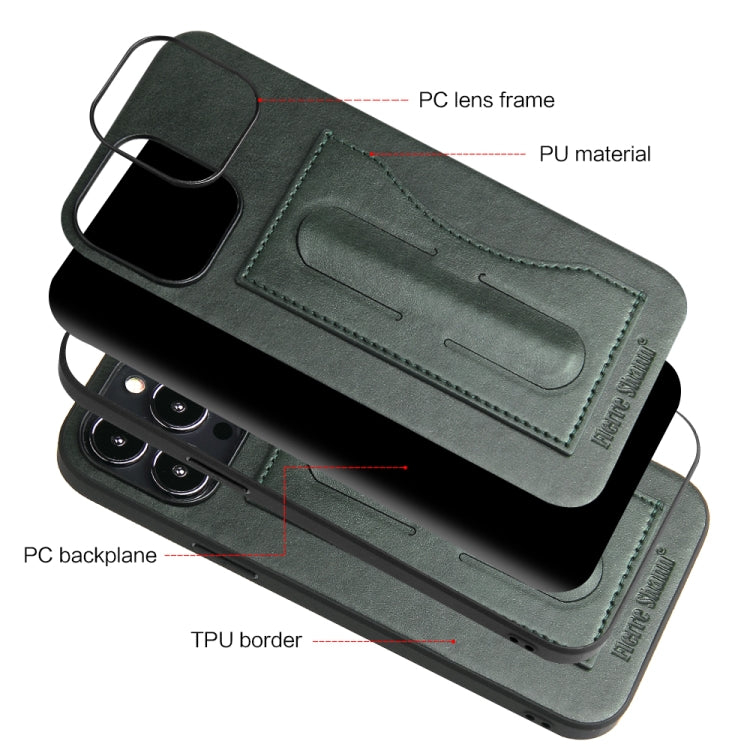 For iPhone 13 Pro Max Fierre Shann Full Coverage Protective Leather Case with Holder & Card Slot (Green) - HoMEdemic™ 