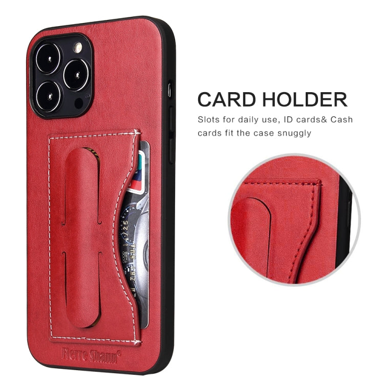 For iPhone 13 Pro Max Fierre Shann Full Coverage Protective Leather Case with Holder & Card Slot (Red) - HoMEdemic™ 
