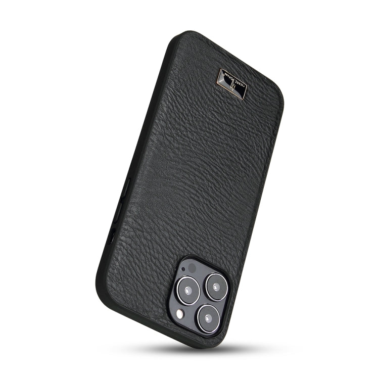 For iPhone 13 Pro Max Fierre Shann Leather Texture Phone Back Cover Case (Cowhide Black) - HoMEdemic™ 