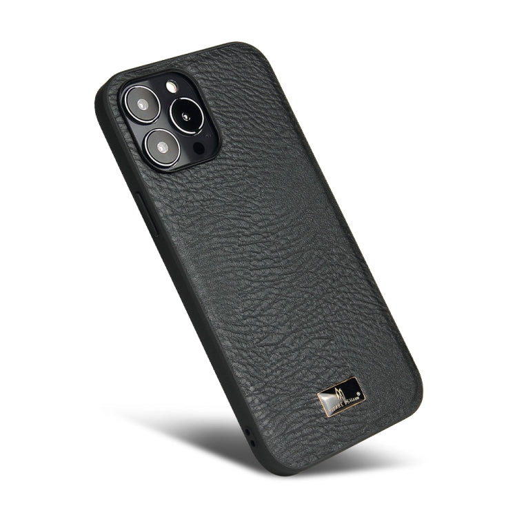 For iPhone 13 Pro Max Fierre Shann Leather Texture Phone Back Cover Case (Cowhide Black) - HoMEdemic™ 