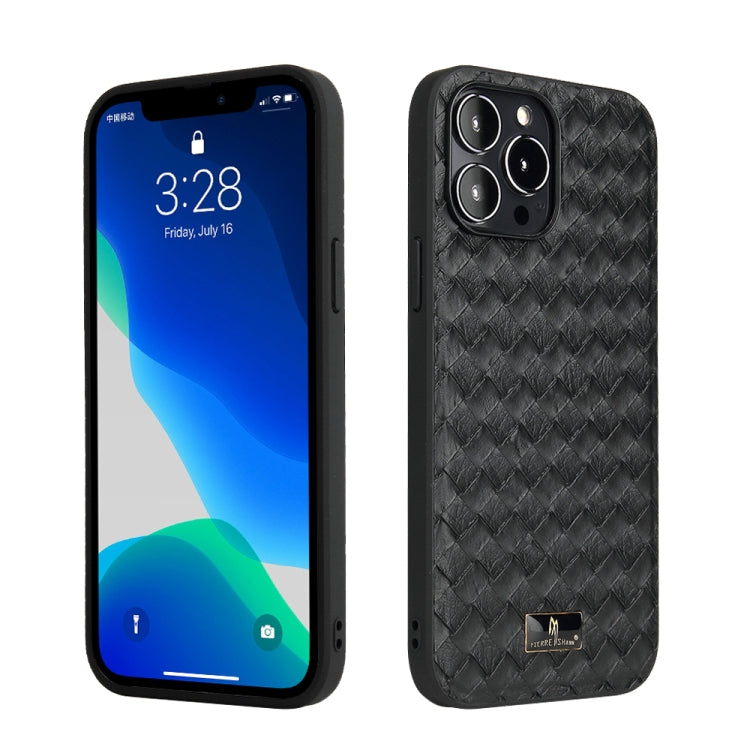 For iPhone 13 Pro Max Fierre Shann Leather Texture Phone Back Cover Case (Woven Black) - HoMEdemic™ 