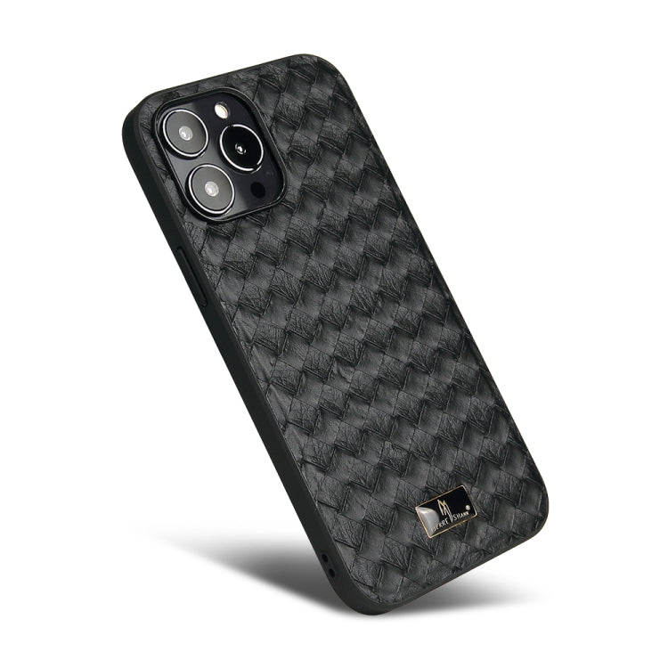 For iPhone 13 Pro Max Fierre Shann Leather Texture Phone Back Cover Case (Woven Black) - HoMEdemic™ 