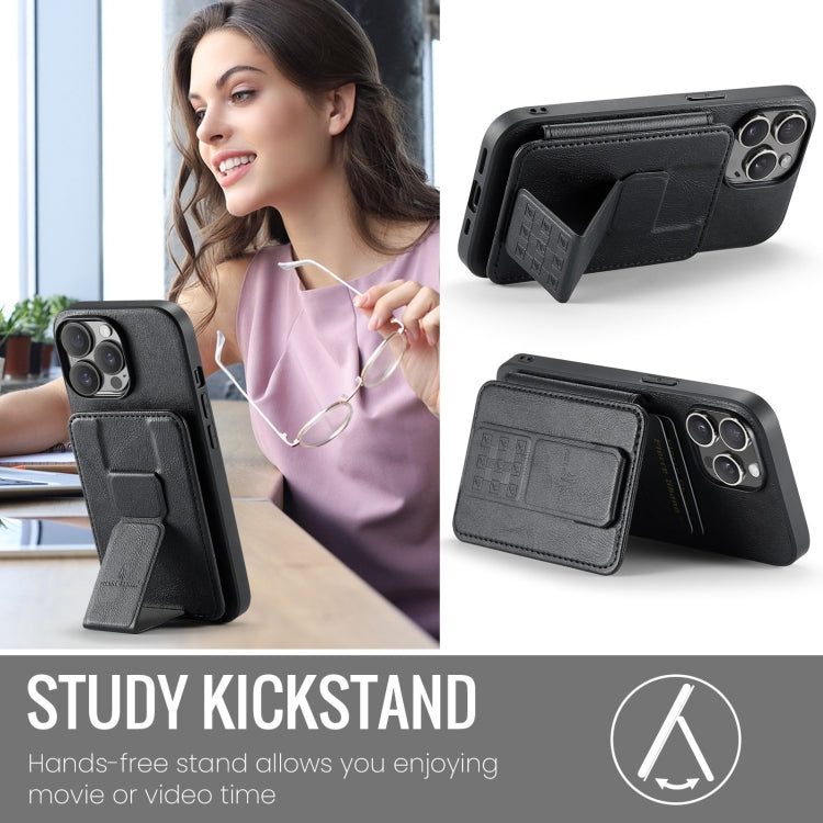 For iPhone 13 Pro Max Fierre Shann Oil Wax Cow Leather Card Holder Back Phone Case(Black) - HoMEdemic™ 