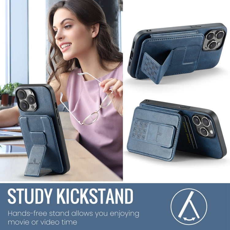 For iPhone 13 Pro Max Fierre Shann Oil Wax Cow Leather Card Holder Back Phone Case(Blue) - HoMEdemic™ 