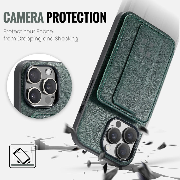 For iPhone 13 Pro Max Fierre Shann Oil Wax Cow Leather Card Holder Back Phone Case(Green) - HoMEdemic™ 
