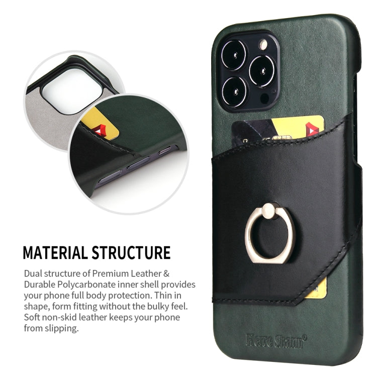 For iPhone 13 Pro Max Fierre Shann Oil Wax Texture Genuine Leather Back Cover Case with 360 Degree Rotation Holder & Card Slot (Black) - HoMEdemic™ 