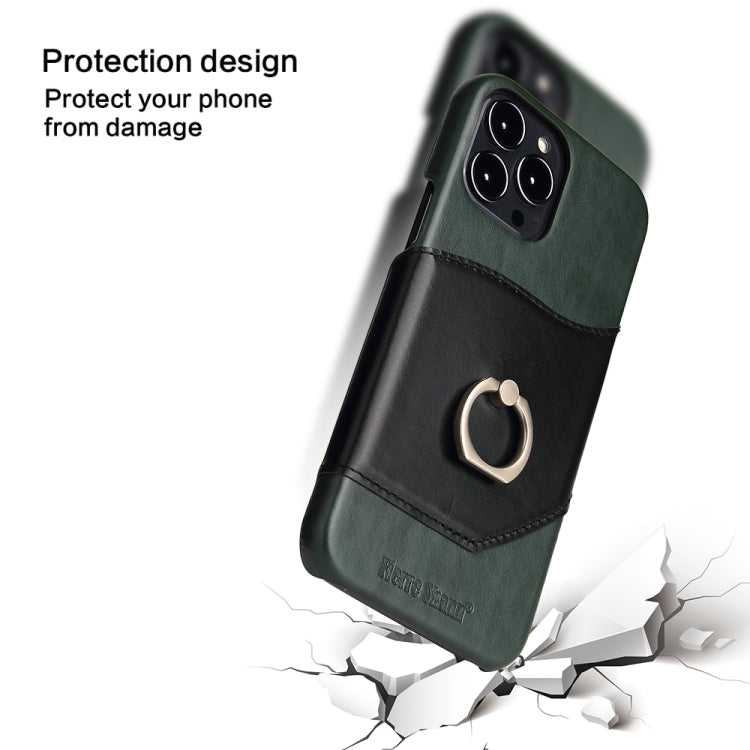 For iPhone 13 Pro Max Fierre Shann Oil Wax Texture Genuine Leather Back Cover Case with 360 Degree Rotation Holder & Card Slot (Black) - HoMEdemic™ 