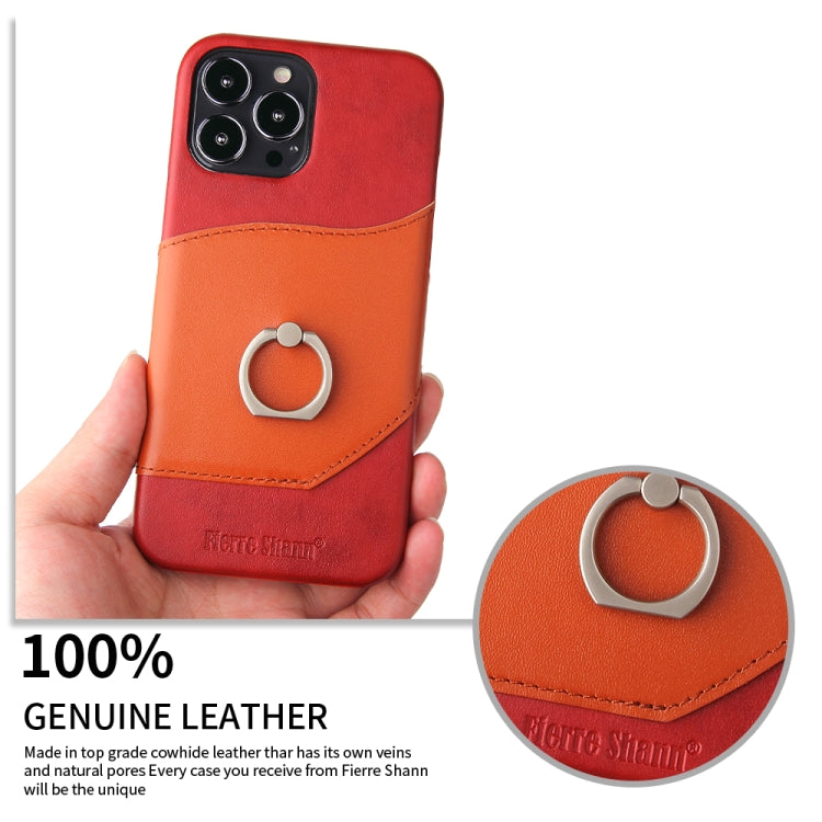 For iPhone 13 Pro Max Fierre Shann Oil Wax Texture Genuine Leather Back Cover Case with 360 Degree Rotation Holder & Card Slot (Red) - HoMEdemic™ 