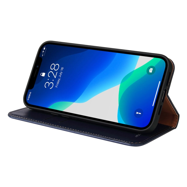 For iPhone 13 Pro Max Fierre Shann PU Leather Texture Horizontal Flip Leather Case with Holder & Card Slots & Wallet (Blue) - HoMEdemic™ 