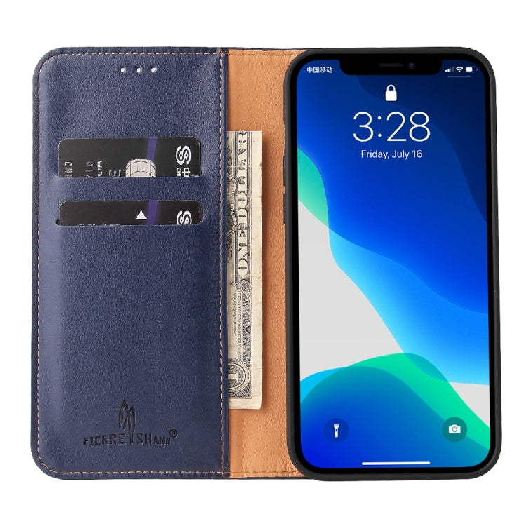 For iPhone 13 Pro Max Fierre Shann PU Leather Texture Horizontal Flip Leather Case with Holder & Card Slots & Wallet (Blue) - HoMEdemic™ 