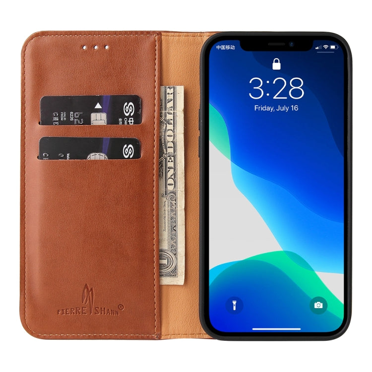 For iPhone 13 Pro Max Fierre Shann PU Leather Texture Horizontal Flip Leather Case with Holder & Card Slots & Wallet (Brown) - HoMEdemic™ 