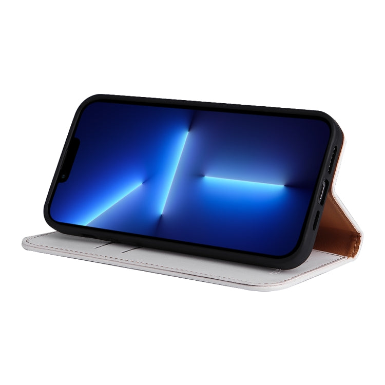 For iPhone 13 Pro Max Fierre Shann PU Leather Texture Horizontal Flip Leather Case with Holder & Card Slots & Wallet  (White) - HoMEdemic™ 