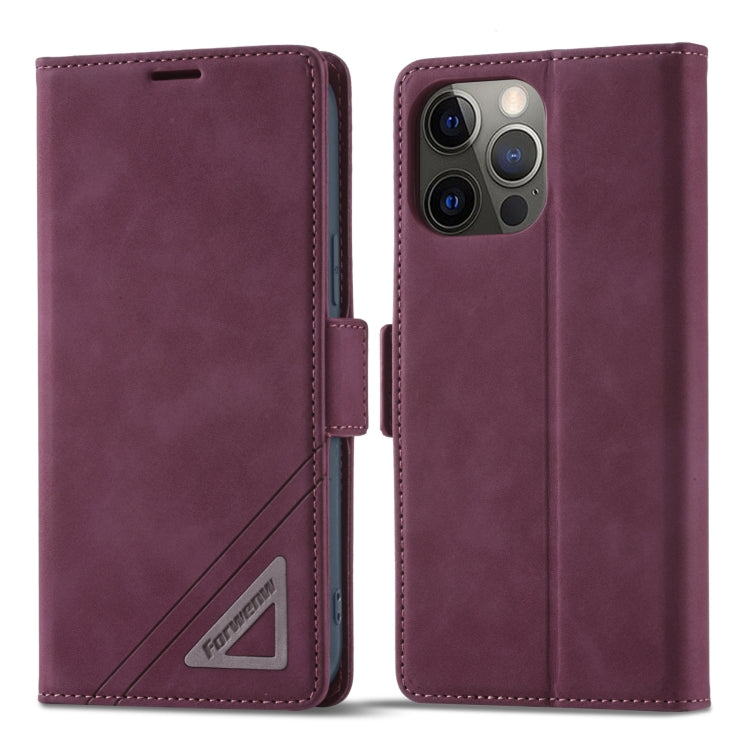 For iPhone 13 Pro Max Forwenw Dual-side Buckle Leather Phone Case (Wine Red) - HoMEdemic™ 