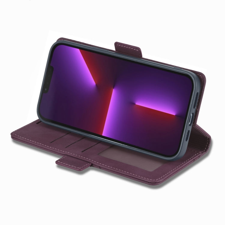 For iPhone 13 Pro Max Forwenw Dual-side Buckle Leather Phone Case (Wine Red) - HoMEdemic™ 