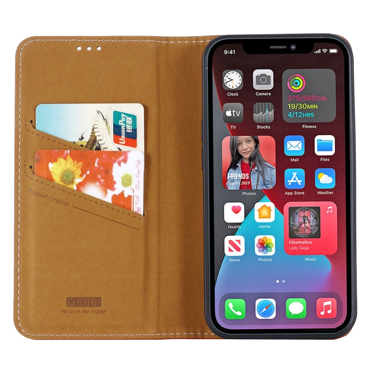For iPhone 13 Pro Max GEBEI PU+TPU Horizontal Flip Protective Case with Holder & Card Slots (Brown) - HoMEdemic™ 