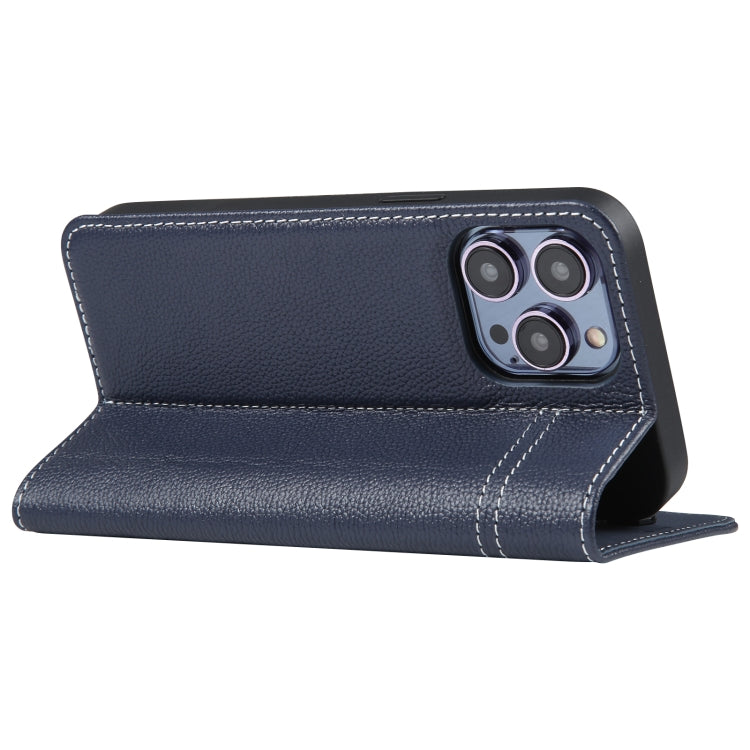 For iPhone 13 Pro Max GEBEI Top-grain Horizontal Flip Leather Phone Case(Blue) - HoMEdemic™ 