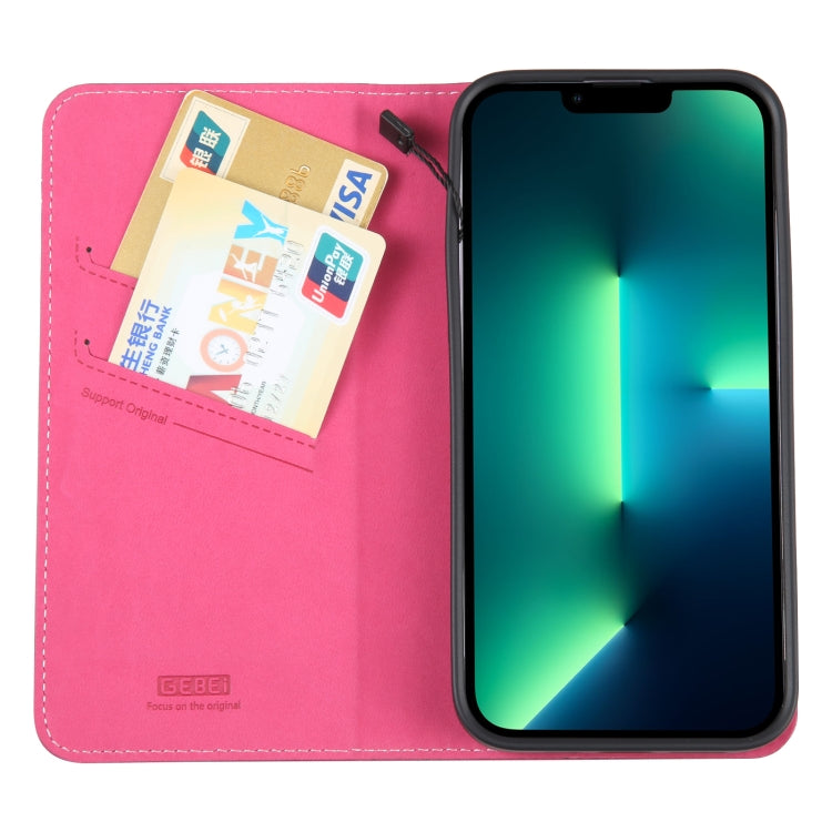 For iPhone 13 Pro Max GEBEI Top-grain Horizontal Flip Leather Phone Case(Rose Red) - HoMEdemic™ 