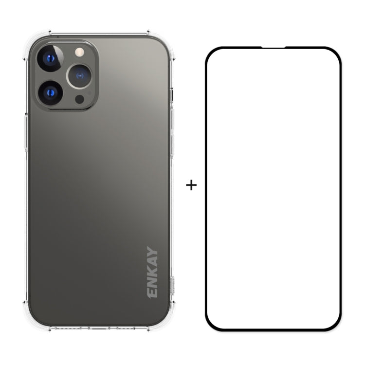 For iPhone 13 Pro Max Hat-Prince ENKAY Clear TPU Shockproof Soft Case Drop Protection Cover + Full Coverage Tempered Glass Protector Film - HoMEdemic™ 