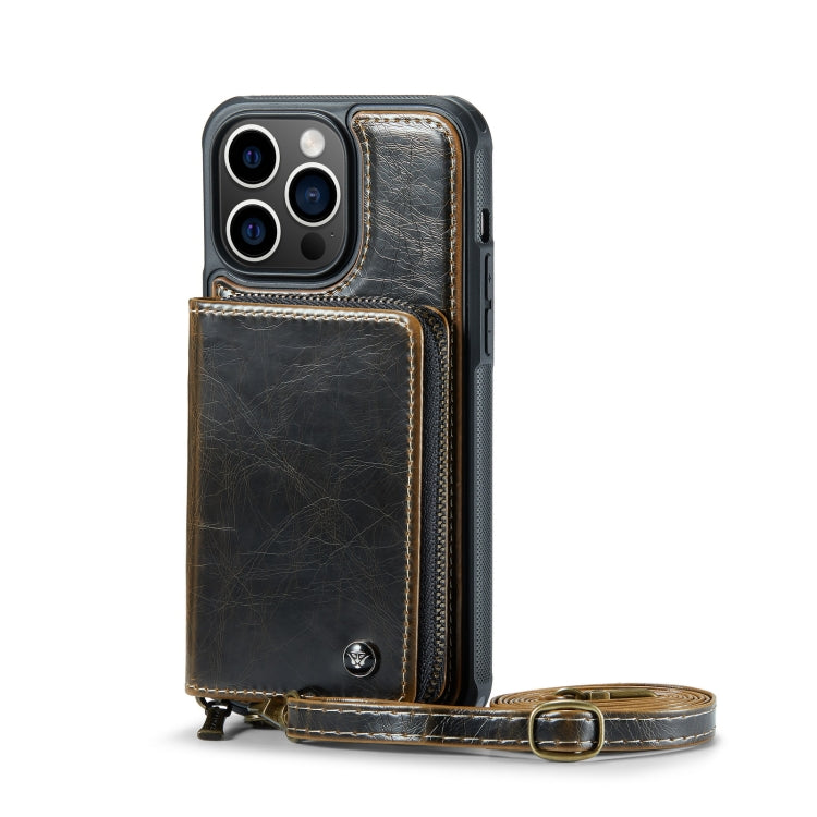 For iPhone 13 Pro Max JEEHOOD C22 Series Zipper Wallet Leather Phone Case with Dual Lanyard(Coffee) - HoMEdemic™ 