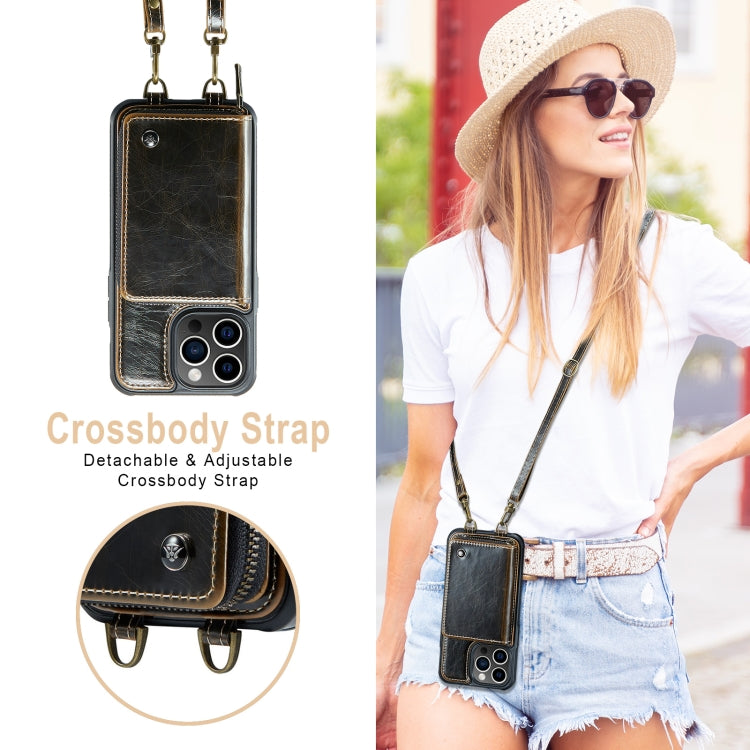 For iPhone 13 Pro Max JEEHOOD C22 Series Zipper Wallet Leather Phone Case with Dual Lanyard(Coffee) - HoMEdemic™ 