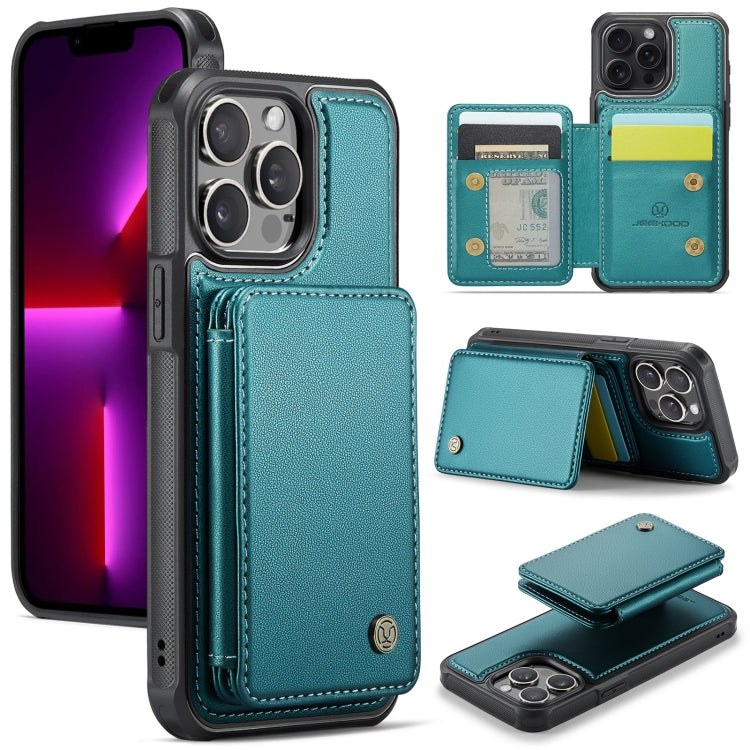 For iPhone 13 Pro Max JEEHOOD J05 Business Magnetic Style RFID Leather Phone Case(Blue Green) - HoMEdemic™ 
