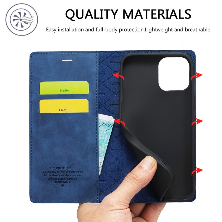 For iPhone 13 Pro Max LC.IMEEKE Strong Magnetic PU + Matte TPU Horizontal Flip Leather Case with Holder & Card Slots & Wallet (Blue) - HoMEdemic™ 