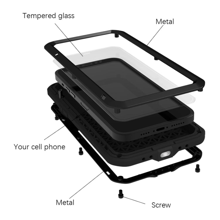 For iPhone 13 Pro Max LOVE MEI Metal Shockproof Life Waterproof Dustproof Protective Phone Case (Army Green) - HoMEdemic™ 