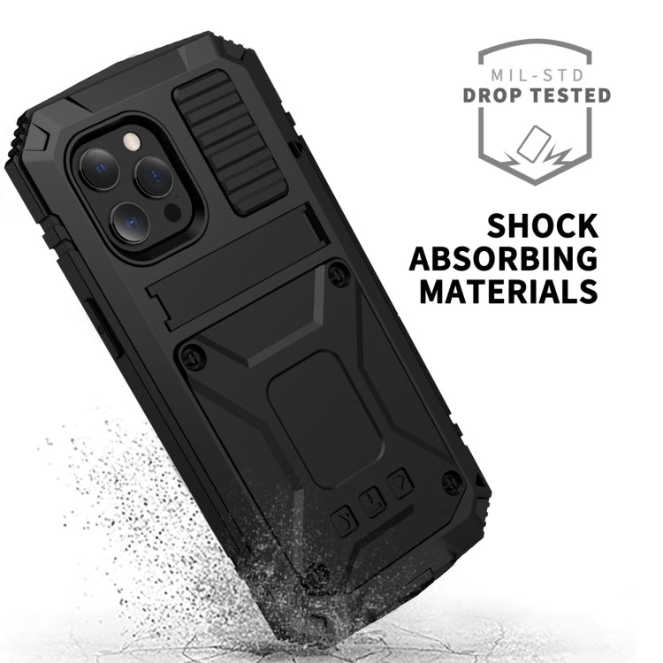 For iPhone 13 Pro Max R-JUST Shockproof Waterproof Dust-proof Metal + Silicone Protective Case with Holder (Black) - HoMEdemic™ 