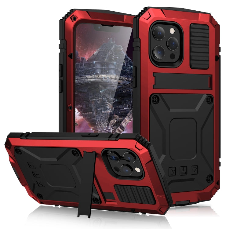 For iPhone 13 Pro Max R-JUST Shockproof Waterproof Dust-proof Metal + Silicone Protective Case with Holder (Red) - HoMEdemic™ 