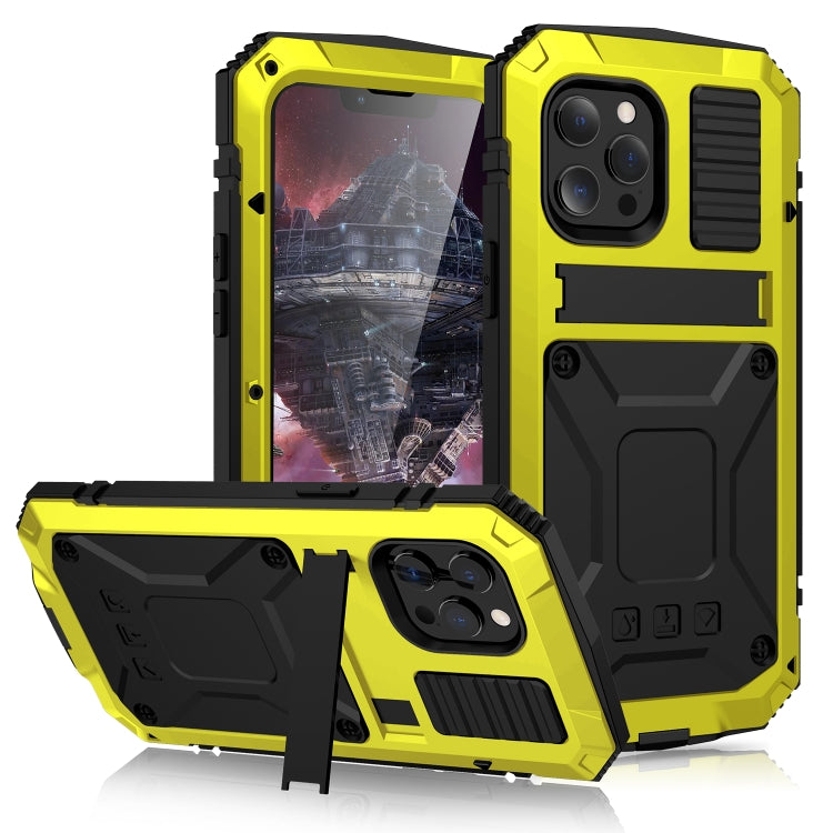 For iPhone 13 Pro Max R-JUST Shockproof Waterproof Dust-proof Metal + Silicone Protective Case with Holder (Yellow) - HoMEdemic™ 