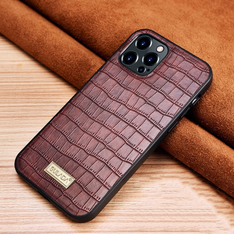 For iPhone 13 Pro Max SULADA Crocodile Texture TPU Protective Case (Mocha Brown) - HoMEdemic™ 